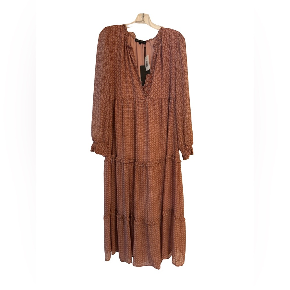 Gibsonlook Boho Tiered Midi Dress Women’s Large NWT Long Sleeve Button Front